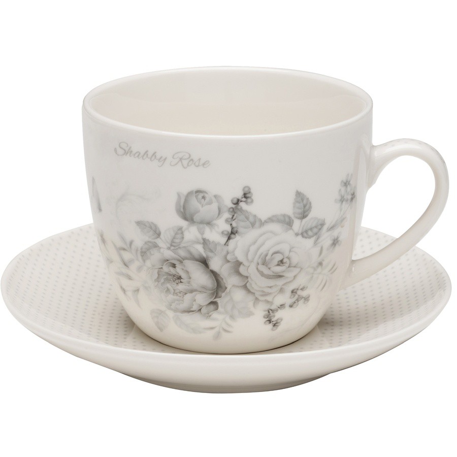 Sada dvou šálků s podšálky Shabby Rose 250 ml dárkové balení krémová megamix.shop
