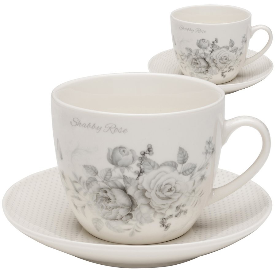 Sada dvou šálků s podšálky Shabby Rose 250 ml dárkové balení krémová megamix.shop