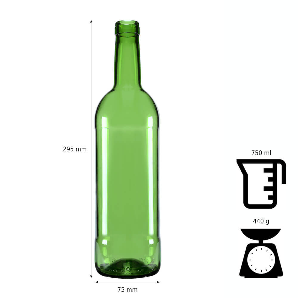 Skleněná láhev na víno 750ml 29cm zelená megamix.shop