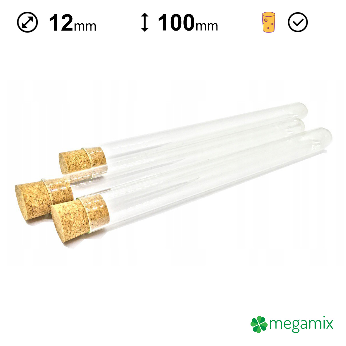 Skleněné zkumavky s korkem 100 mm průměr 12 mm 10 ks megamix.shop