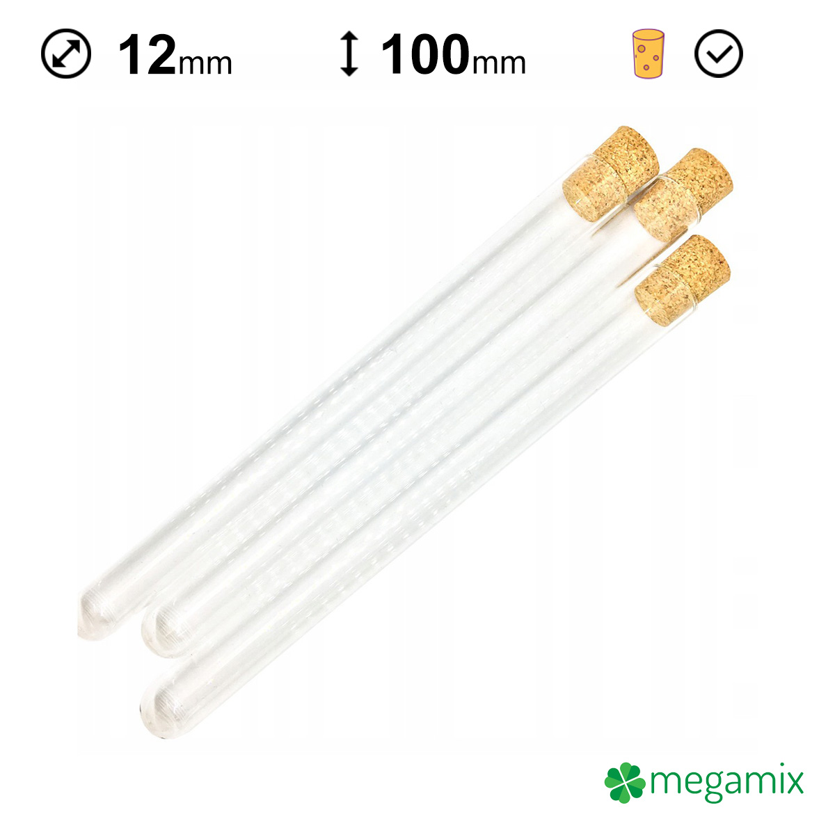 Skleněné zkumavky s korkem 100 mm průměr 12 mm 10 ks megamix.shop