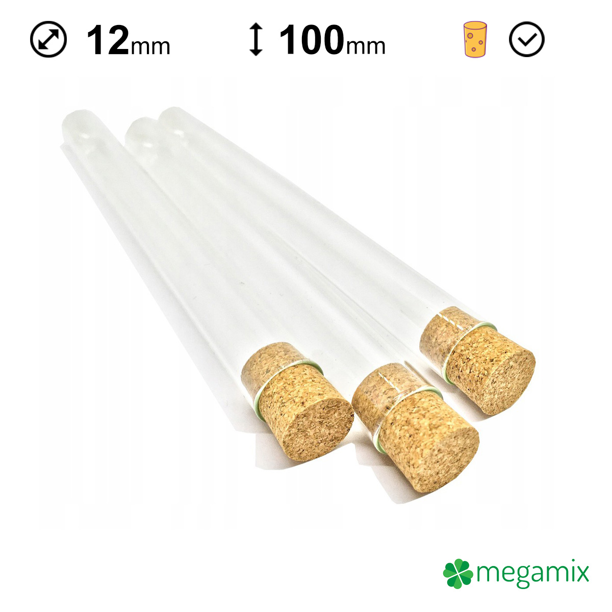 Skleněné zkumavky s korkem 100 mm průměr 12 mm 10 ks megamix.shop