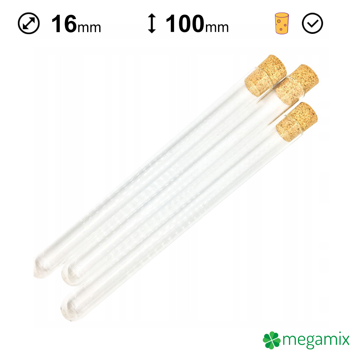 Skleněné zkumavky s korkem 100 mm průměr 16 mm 10 ks megamix.shop