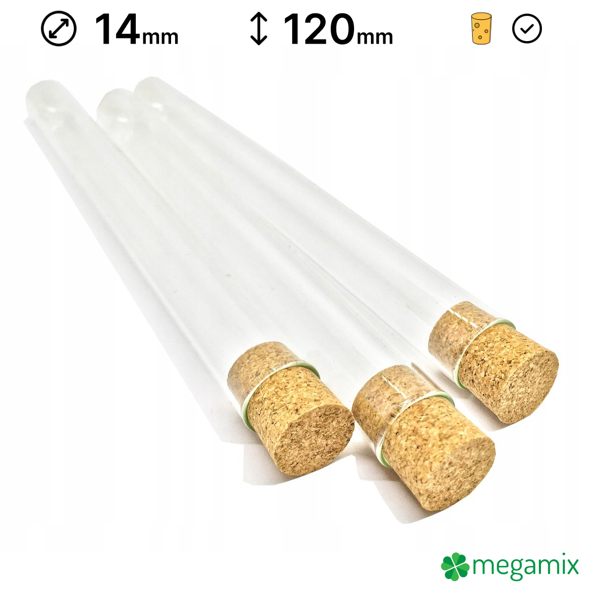 skleněné zkumavky s korkem 120mm průměr 14mm 10ks megamix.shop