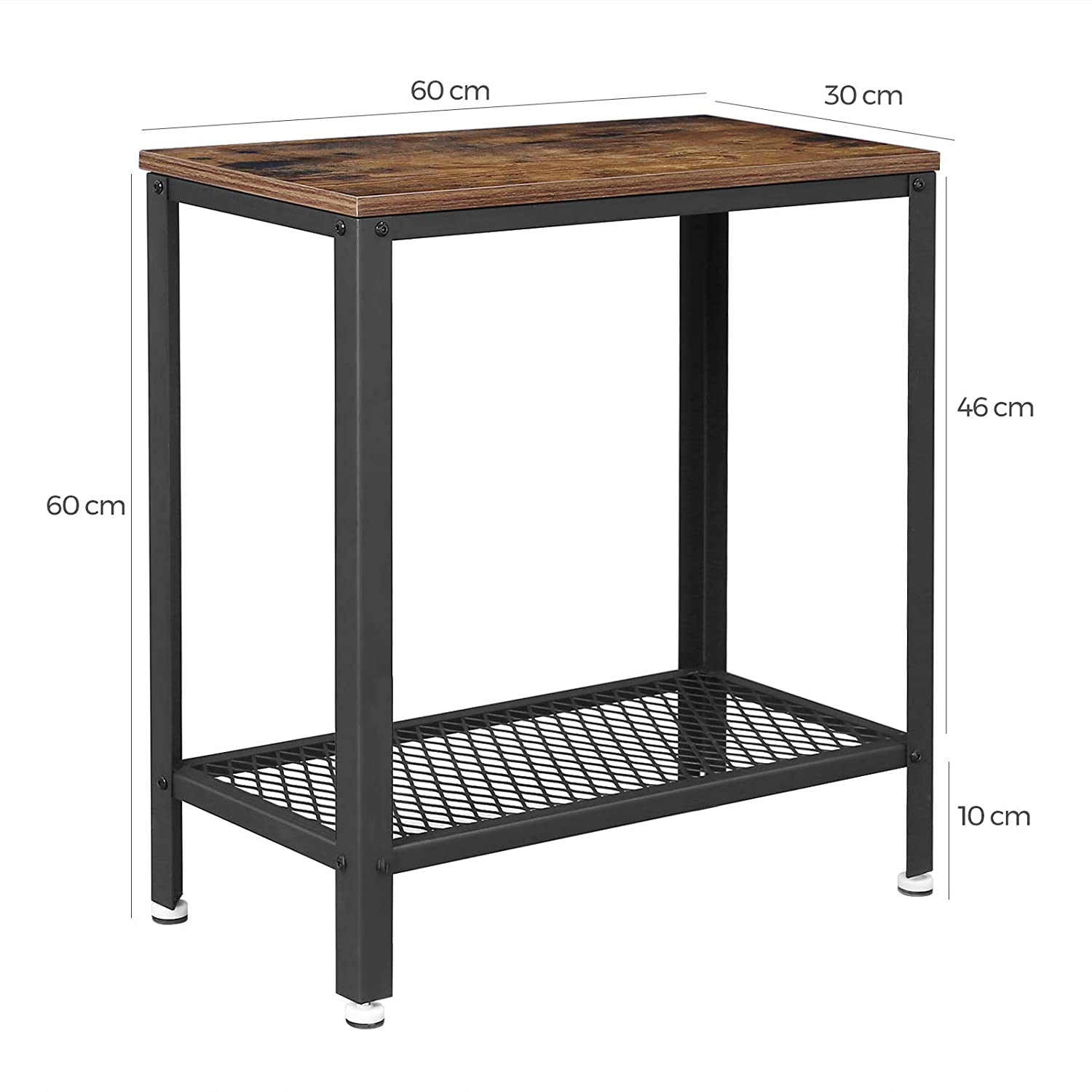 stolík 60x30x60cm s policou hnedý drevo kov megamix.shop