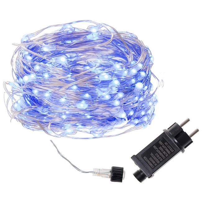 Světelný drátek 100ks LED modrá barva 10m do elektrické sítě 8 funkcí megamix.shop