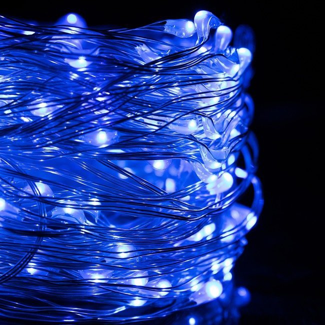 Světelný drátek 100ks LED modrá barva 10m do elektrické sítě 8 funkcí megamix.shop
