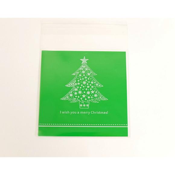 taška, celofánová taška 10 x 10 100 ks vánoční stromek zelený megamix.shop
