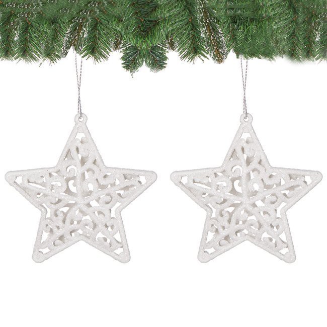 vianočná ozdoba na stromček biele hviezdy 8cm 2ks megamix.shop