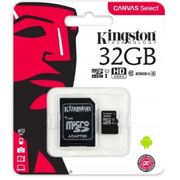 Karta MicroSD KINGSTON 32 GB micro CLASS 10 + SD adaptér megamix.shop