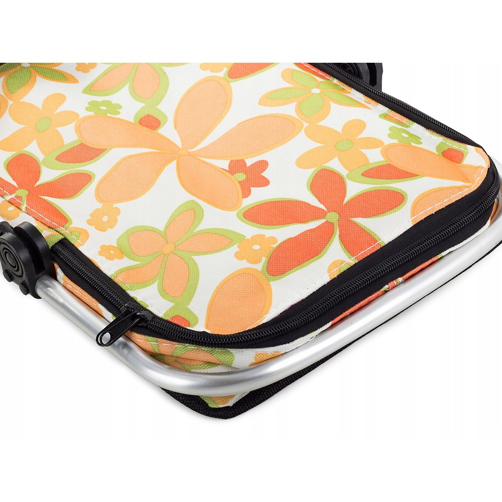 Skládací piknikový koš termální taška 48x28 cm bílá s květinami megamix.shop