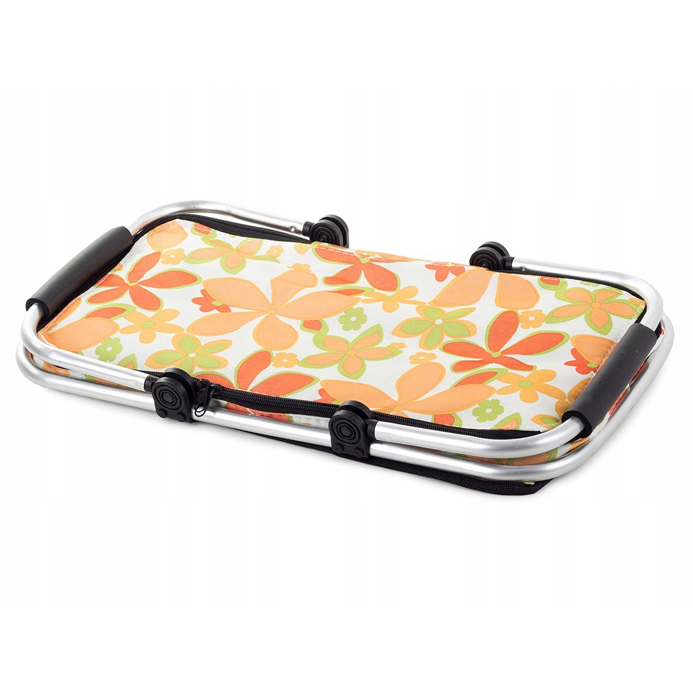 Skládací piknikový koš termální taška 48x28 cm bílá s květinami megamix.shop