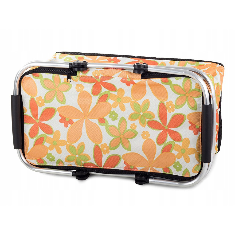 Skládací piknikový koš termální taška 48x28 cm bílá s květinami megamix.shop