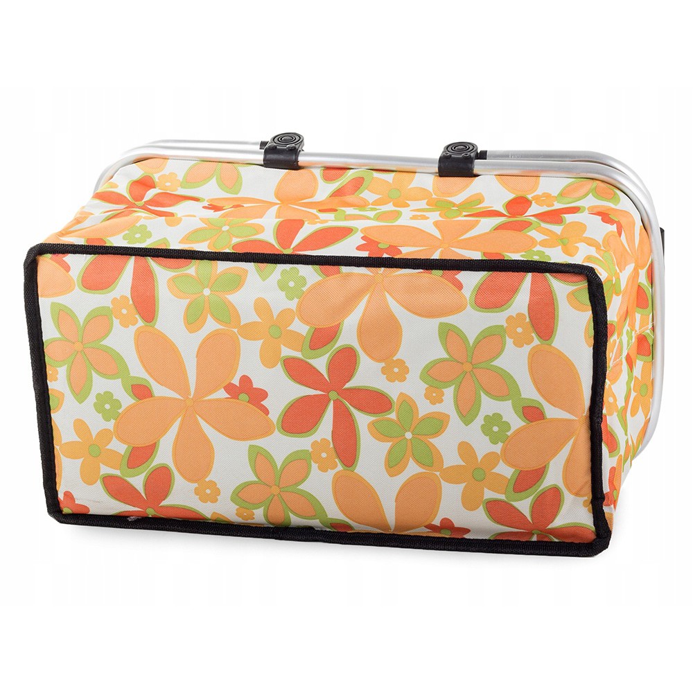 Skládací piknikový koš termální taška 48x28 cm bílá s květinami megamix.shop