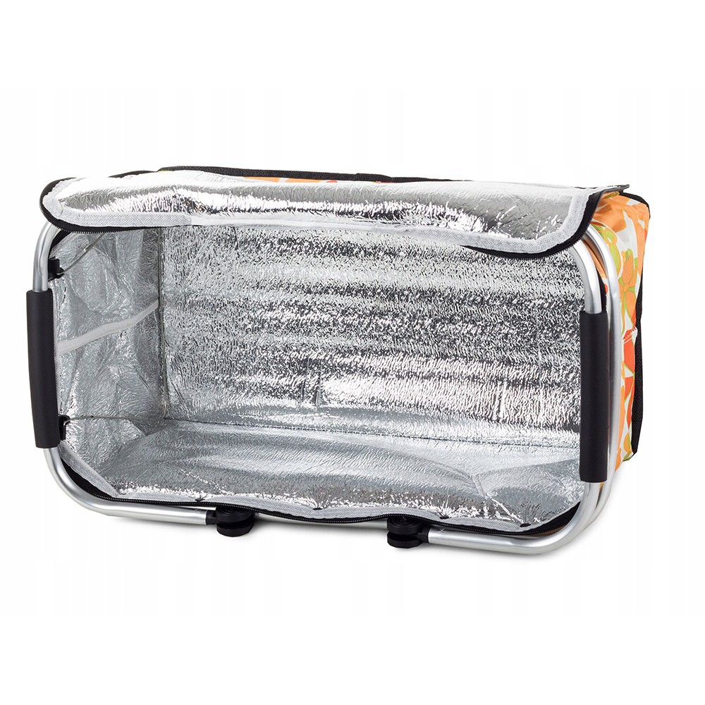 Skládací piknikový koš termální taška 48x28 cm bílá s květinami megamix.shop
