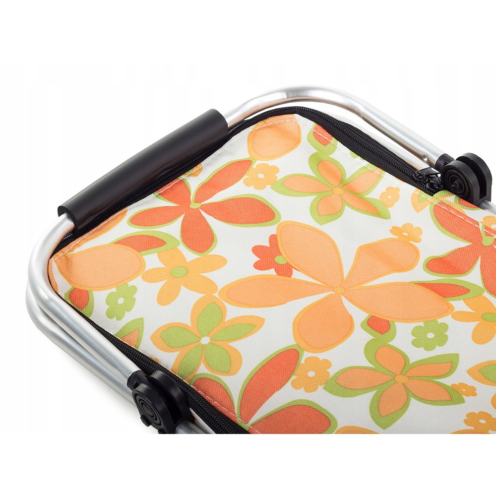 Skládací piknikový koš termální taška 48x28 cm bílá s květinami megamix.shop