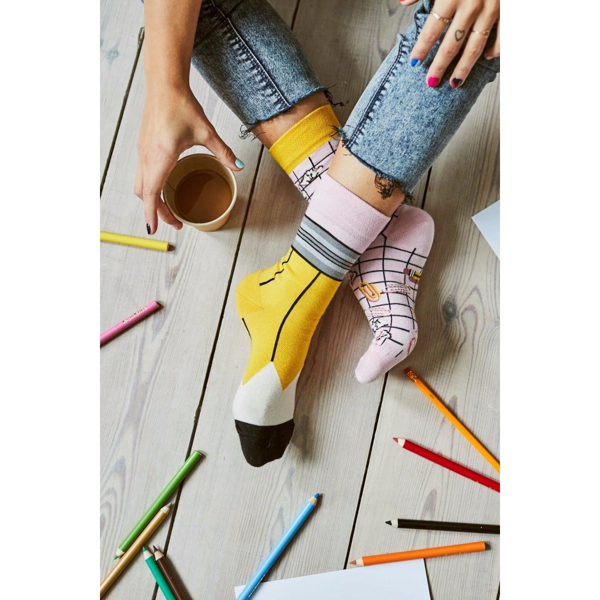 Barevné ponožky PAPERWORK tužka sponky 43-46 megamix.shop