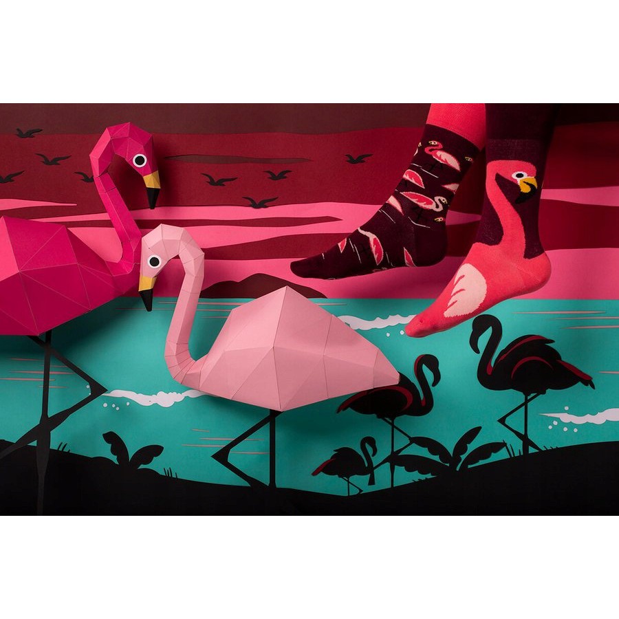 Barevné ponožky PINK FLAMINGO růžový plameňák 43-46 megamix.shop